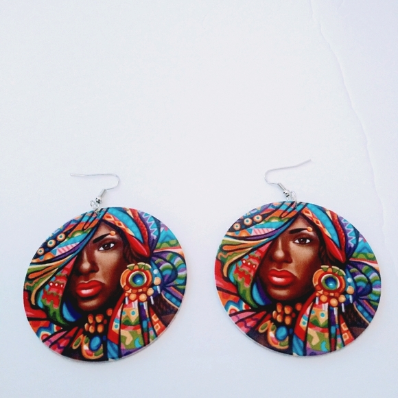 African round graphic earrings - Picture 1 of 1